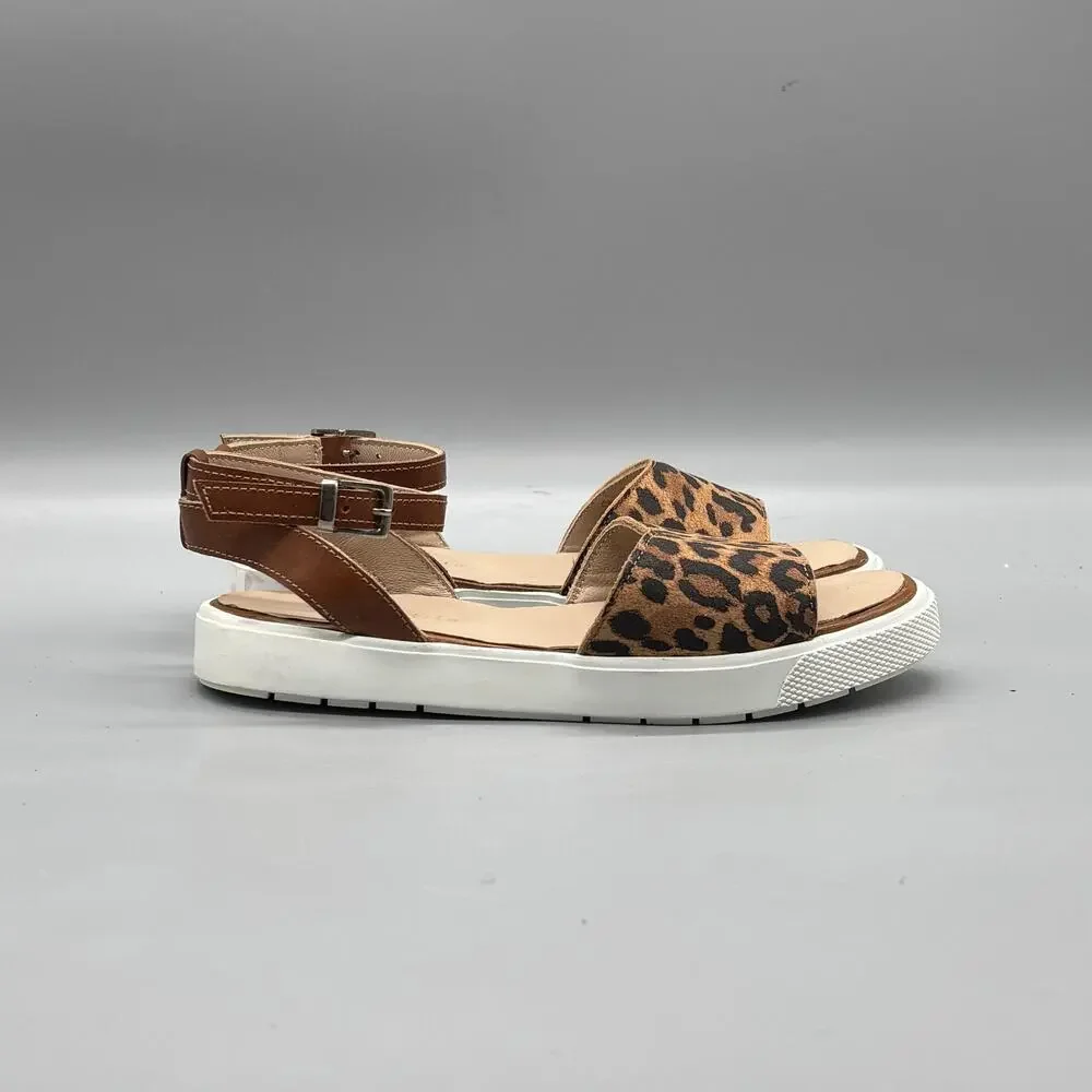 Elephantito Sandals Girls 13 Brown Leather Leopard Print Ankle Buckle Strap